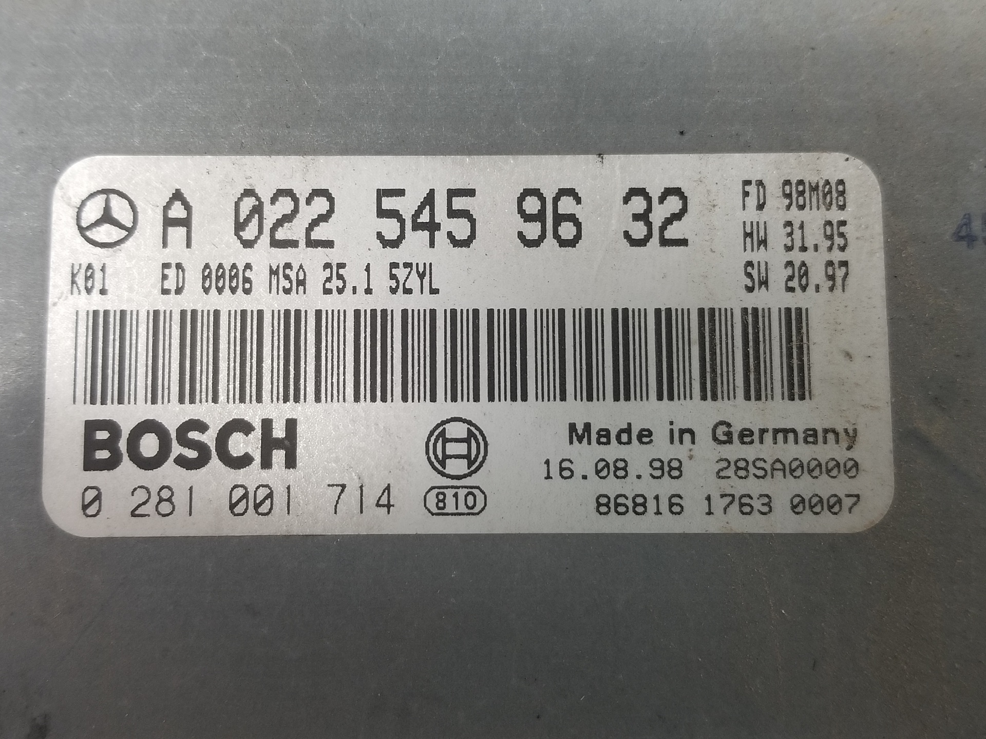 MERCEDES-BENZ E-Class W210 (1995-2002) Moottorin ohjausyksikkö ECU A0225459632,A0225459632,0281001714 23780667