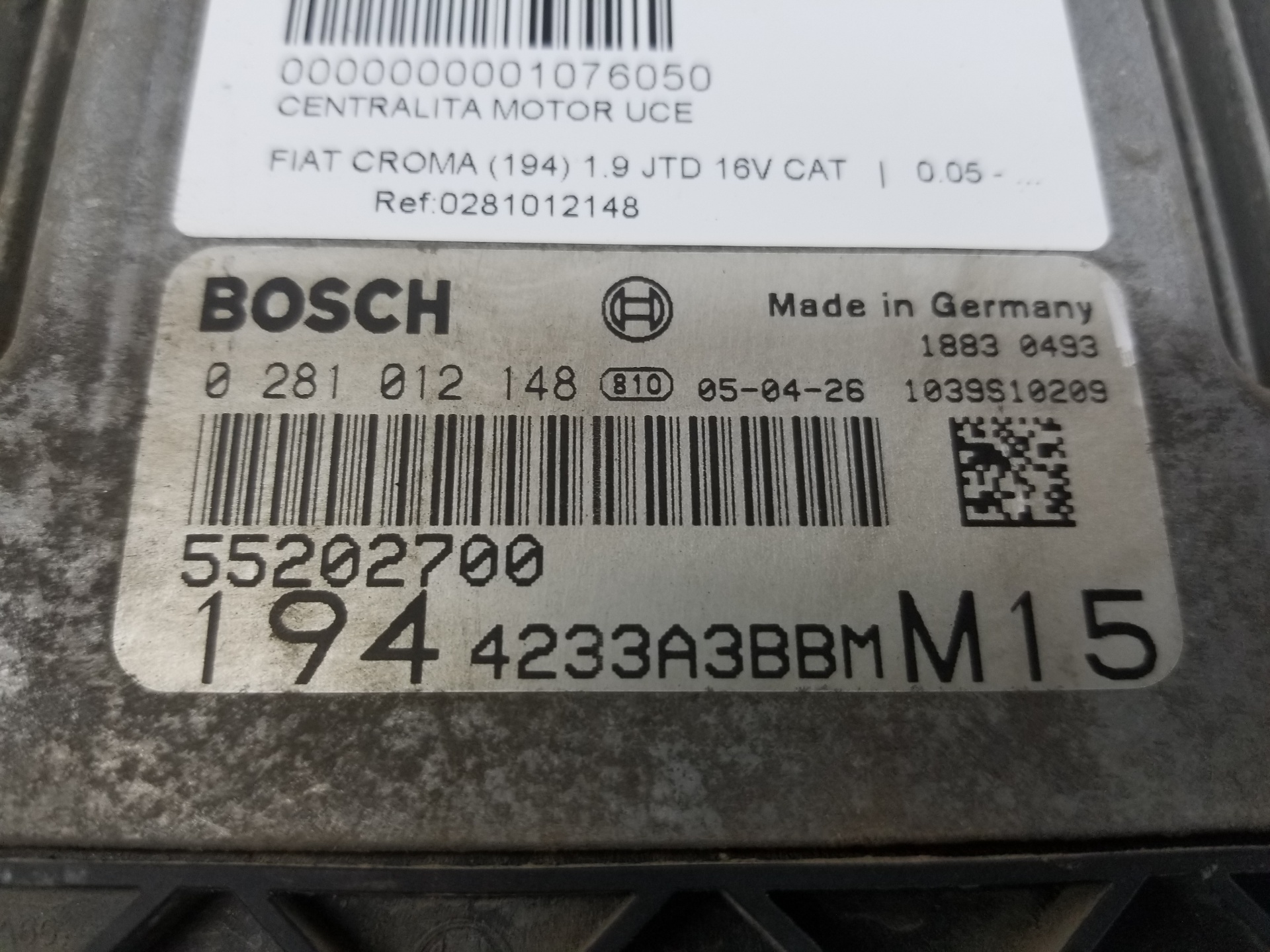 FIAT Croma 194 (2005-2011) Блок за управление на двигателя ECU 0281012148, 0281012148 23749867