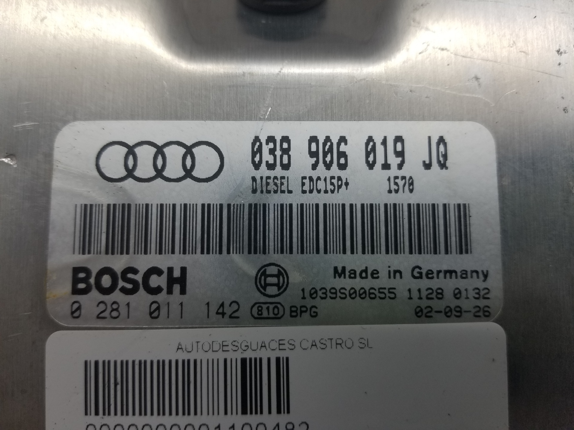 AUDI A4 B6/8E (2000-2005) motorvezérlő egység 0281011142,038906019JQ 23750730