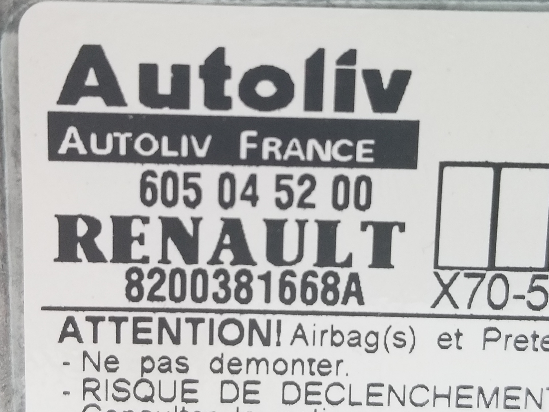 RENAULT Master 2 generation (1997-2010) Oro pagalvių (SRS) valdymo blokas (kompiuteris) 8200381668A,8200381668A,605045200 25228868