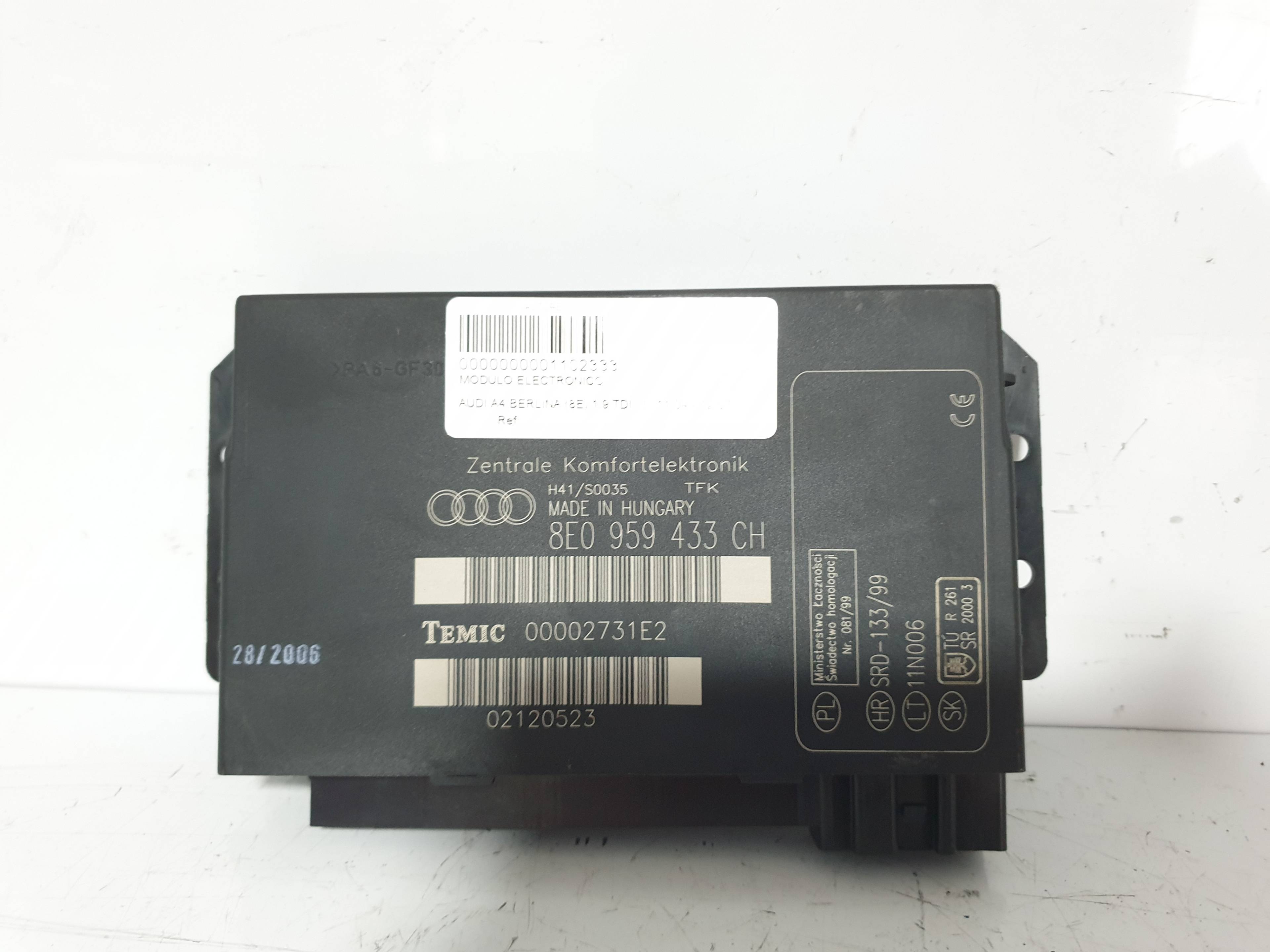 AUDI A4 B7/8E (2004-2008) Unité de contrôle de confort 8E0959433CH 25401705