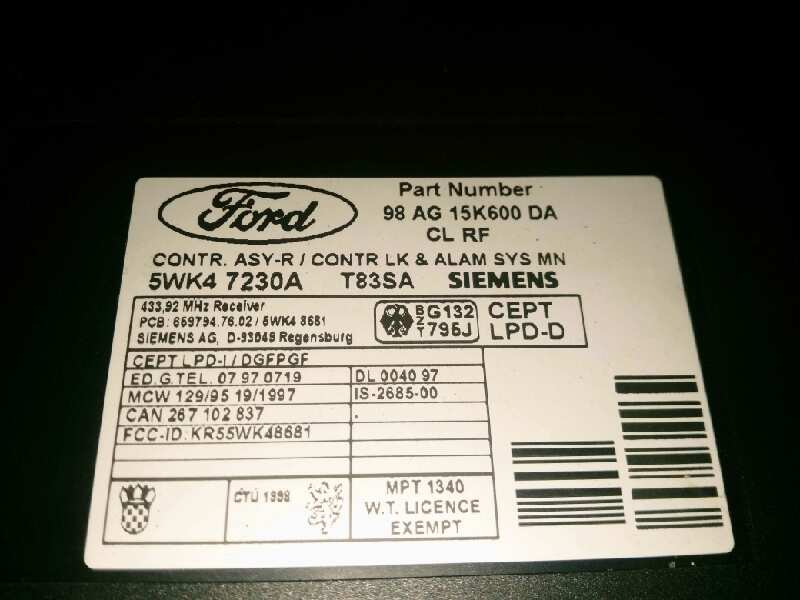 FORD Boxer 2 generation (1993-2006) Andra styrenheter 98AG15K600DA, 98AG15K600DA, 5WK47230A 25957314