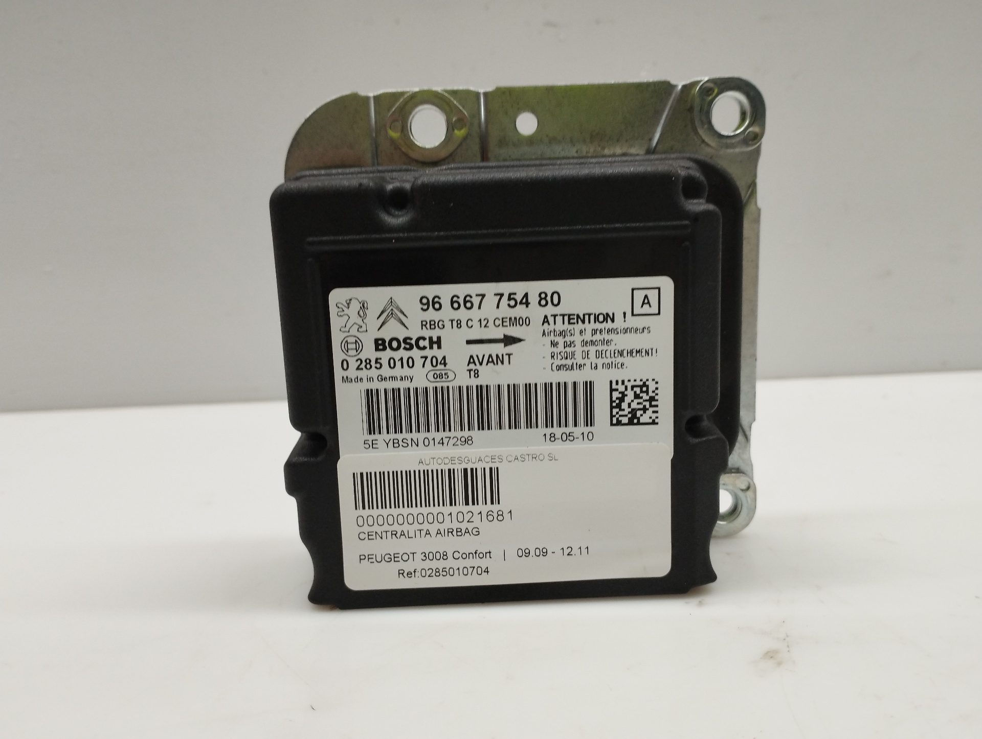 PEUGEOT 3008 1 generation (2010-2016) SRS Control Unit 9666775480,9666775480 20154485