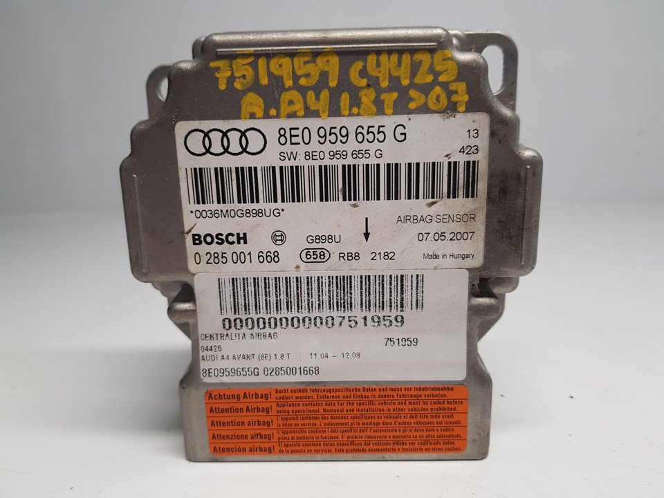 AUDI A4 B7/8E (2004-2008) SRS Control Unit 8E0959655G0285001668 22743065