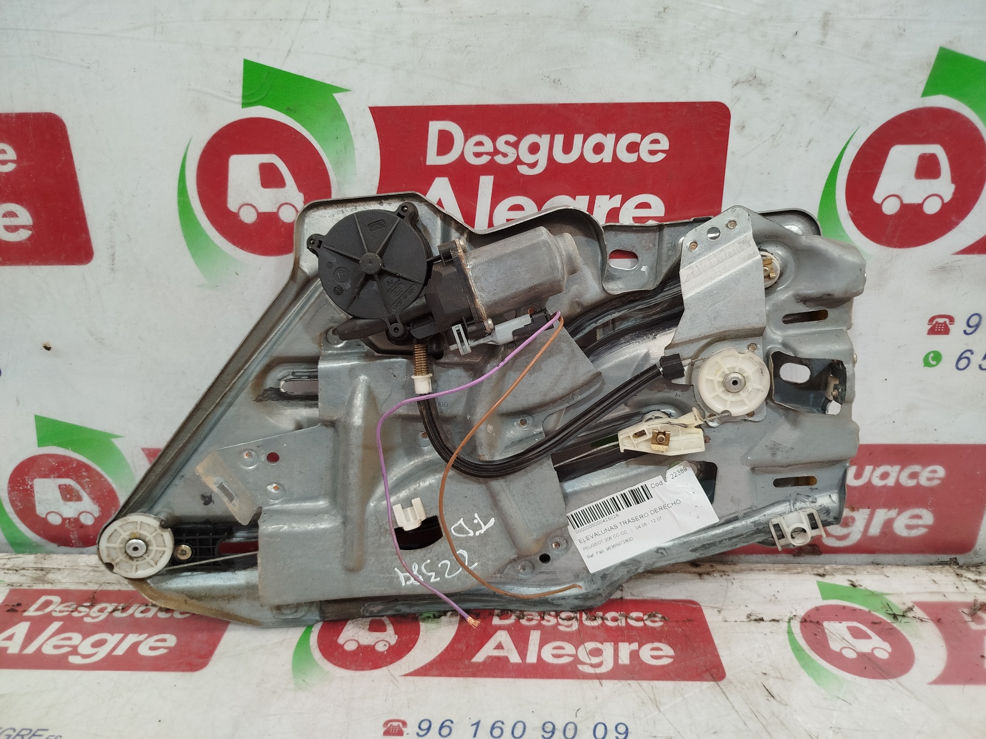 PEUGEOT 206 1 generation (1998-2009) Rear Right Door Window Regulator 9636597280D 24860028