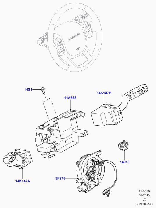 LAND ROVER Range Rover Evoque L538 (1 gen) (2011-2020) Шлейф руля LR042314 22588247