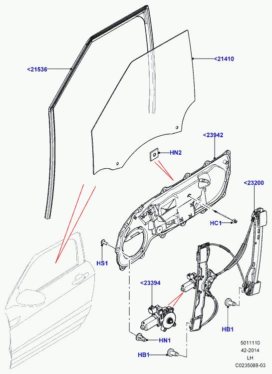 LAND ROVER Range Rover Evoque L538 (1 gen) (2011-2020) Priekšējo labo durvju logu pacelšanas motorīts LR031660 22612951