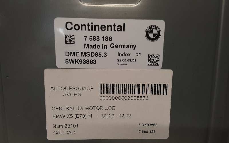 BMW X6 M E71/E72 (2009-2014) Engine Control Unit ECU 7588186, 5WK93863 18369208