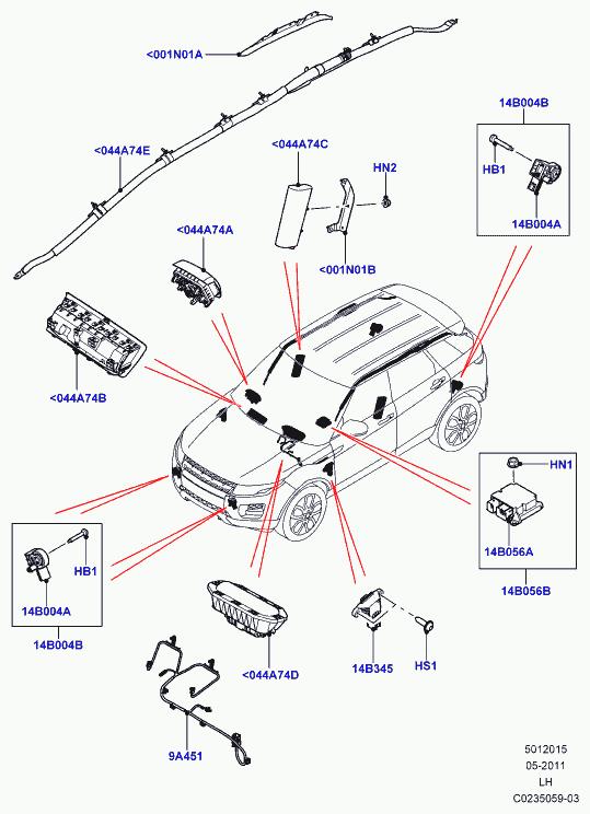 LAND ROVER Range Rover Evoque L538 (1 gen) (2011-2020) Oro pagalvių (SRS) valdymo blokas (kompiuteris) LR032045 22601732