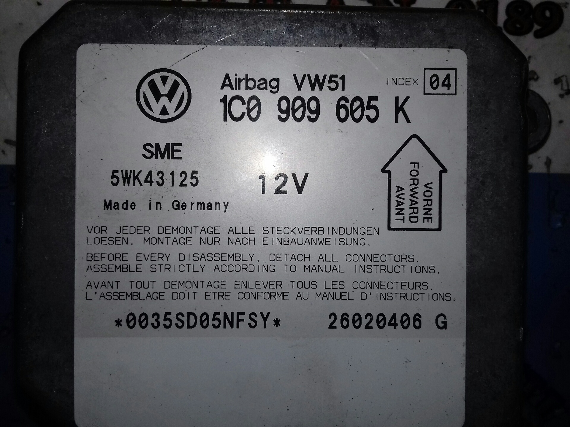 VOLKSWAGEN Polo 4 generation (2001-2009) SRS-ohjausyksikkö 1C0909605K 25221736