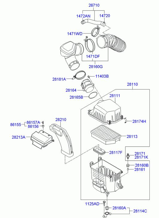 HYUNDAI Tucson 3 generation (2015-2021) Воздухомер воздушного фильтра 281642A500 23500070