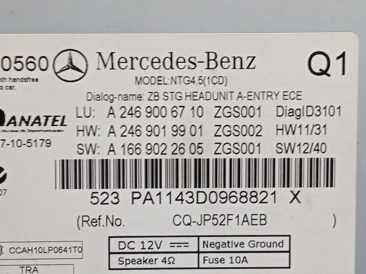 MERCEDES-BENZ A-Class W176 (2012-2018) Musiikkisoitin ilman GPS:ää A2469006710 18394314