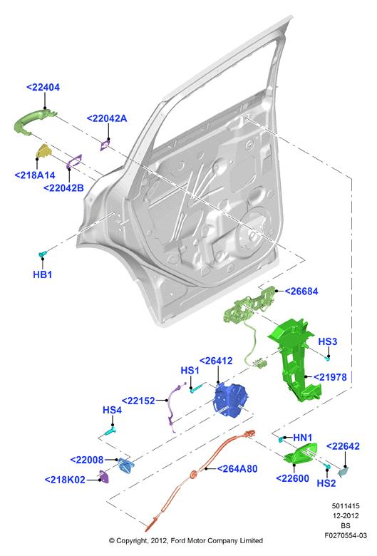 FORD Kuga 2 generation (2013-2020) Наружная ручка задней левой двери 1738727 22601728