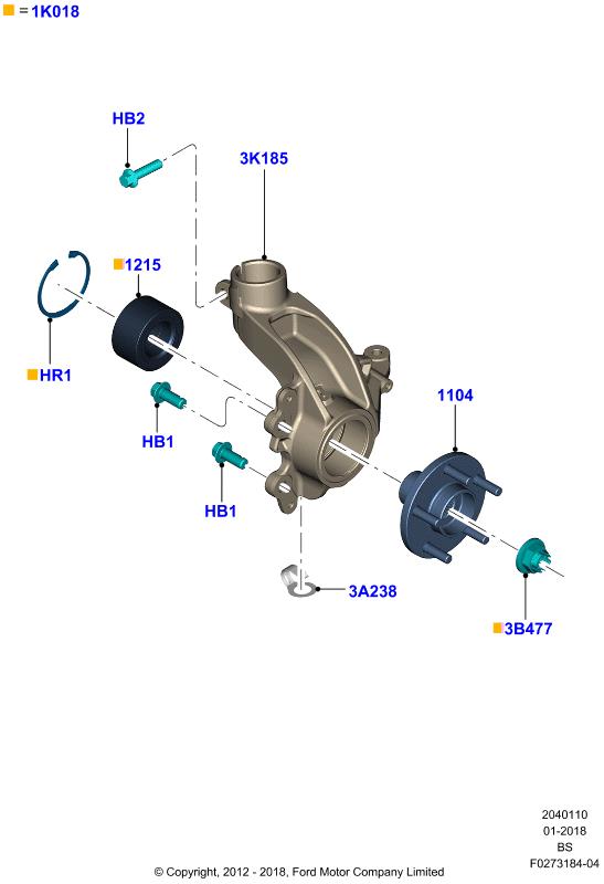 FORD Kuga 2 generation (2013-2020) Priekšējā labā riteņa rumbas vārpsta/stupica 1781982 22600639