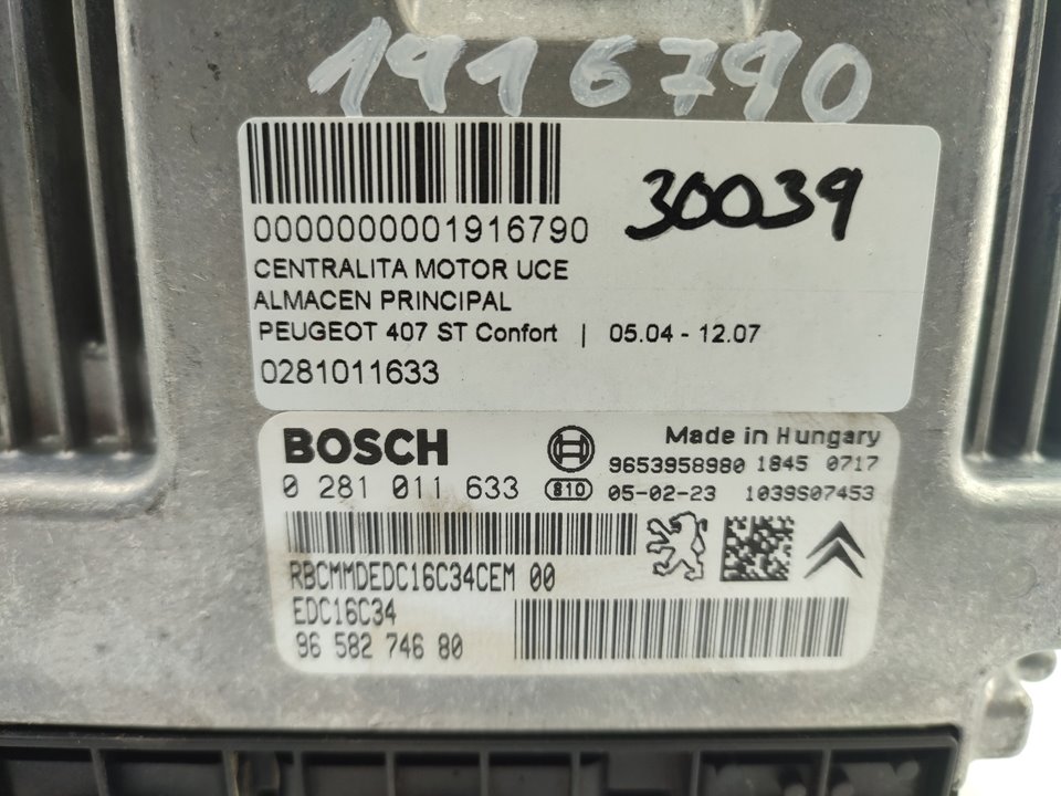 PEUGEOT 407 1 generation (2004-2010) Unitate de control motor 0281011633 18953518