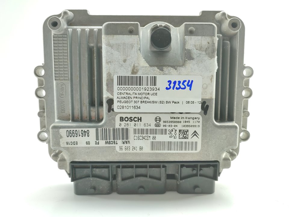 PEUGEOT 307 1 generation (2001-2008) Μονάδα ελέγχου κινητήρα ECU 0281011634 22923387