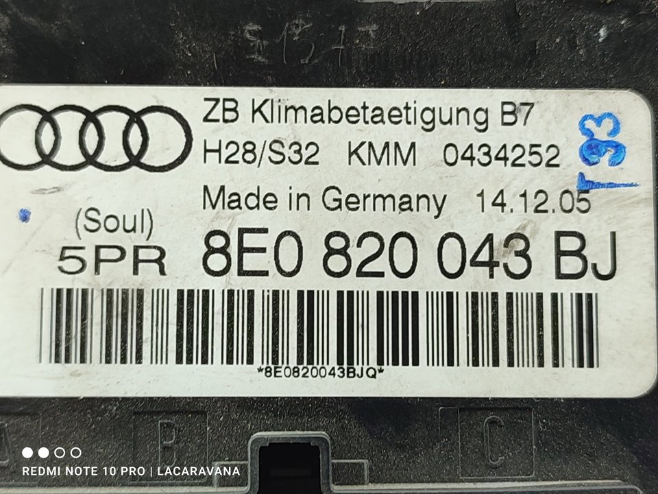 AUDI A4 B7/8E (2004-2008) Unité de climatisation 8E0820043BJ 23780553