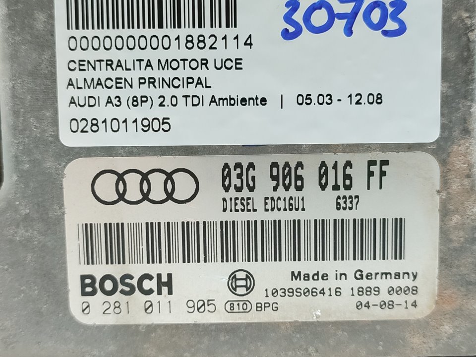 AUDI A3 8P (2003-2013) Engine Control Unit ECU 0281011905 25018260