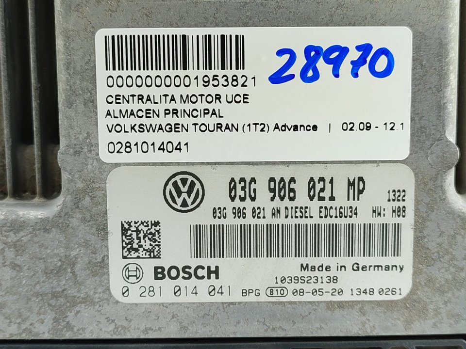 VOLKSWAGEN Touran 1 generation (2003-2015) Moottorin ohjausyksikkö ECU 0281014041 23773642