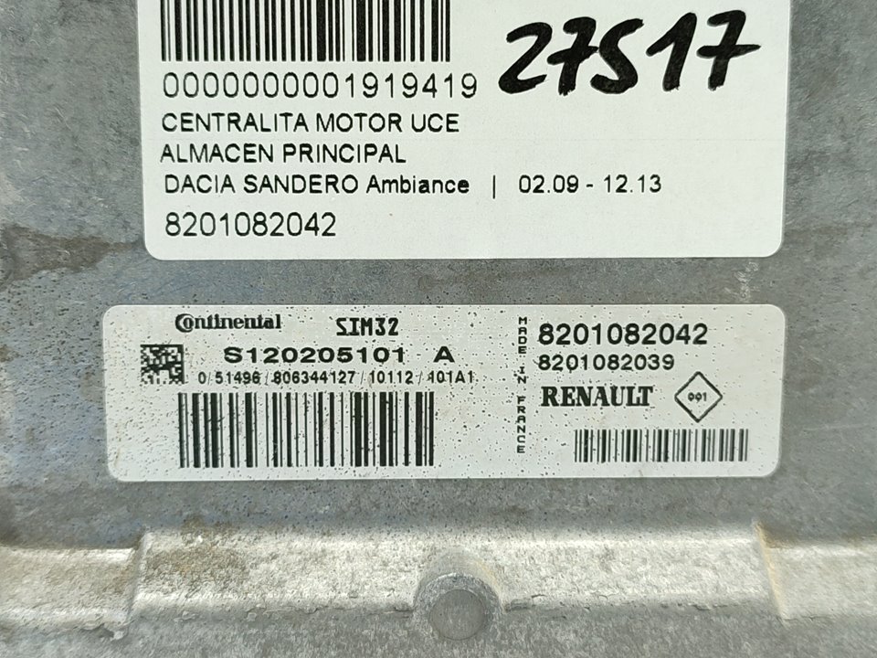 DACIA Sandero 1 generation (2008-2012) Calculateur d'unité de commande du moteur 8201082042 23769223