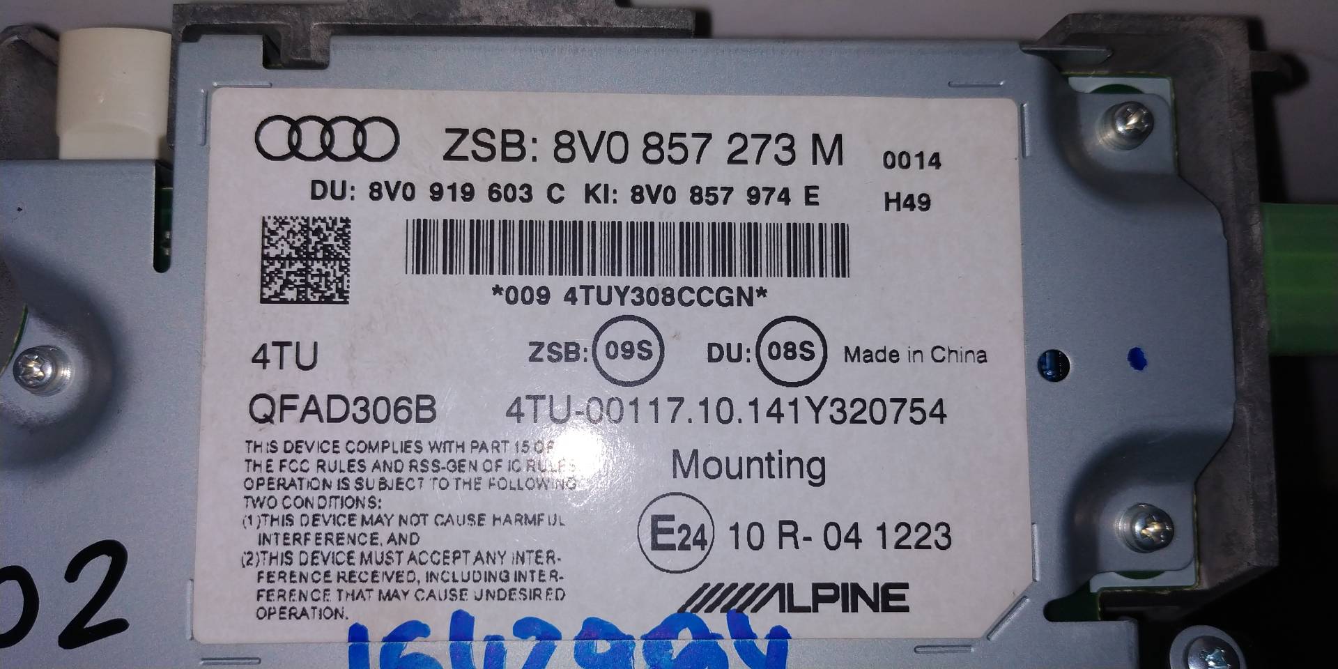 AUDI A3 8V (2012-2020) Другие внутренние детали 8V0857273M 18867446