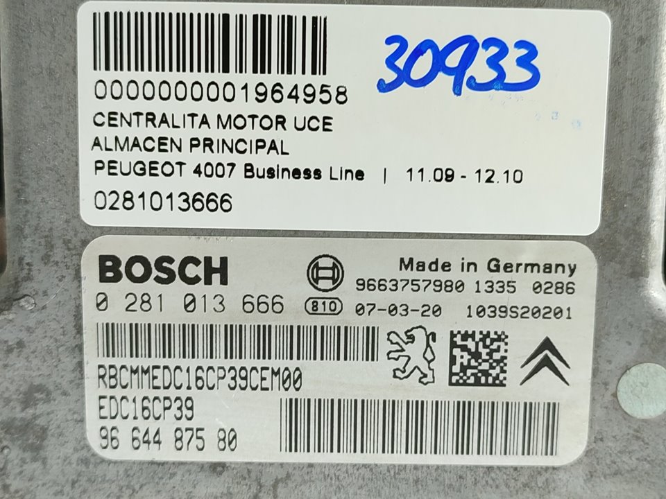 PEUGEOT 4007 1 generation (2007-2012) Calculateur d'unité de commande du moteur 0281013666 21818658