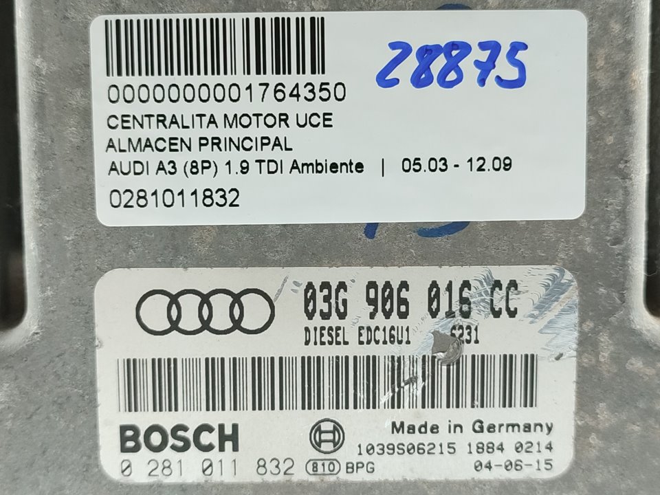 AUDI A2 8Z (1999-2005) Μονάδα ελέγχου κινητήρα ECU 0281011832 22644757