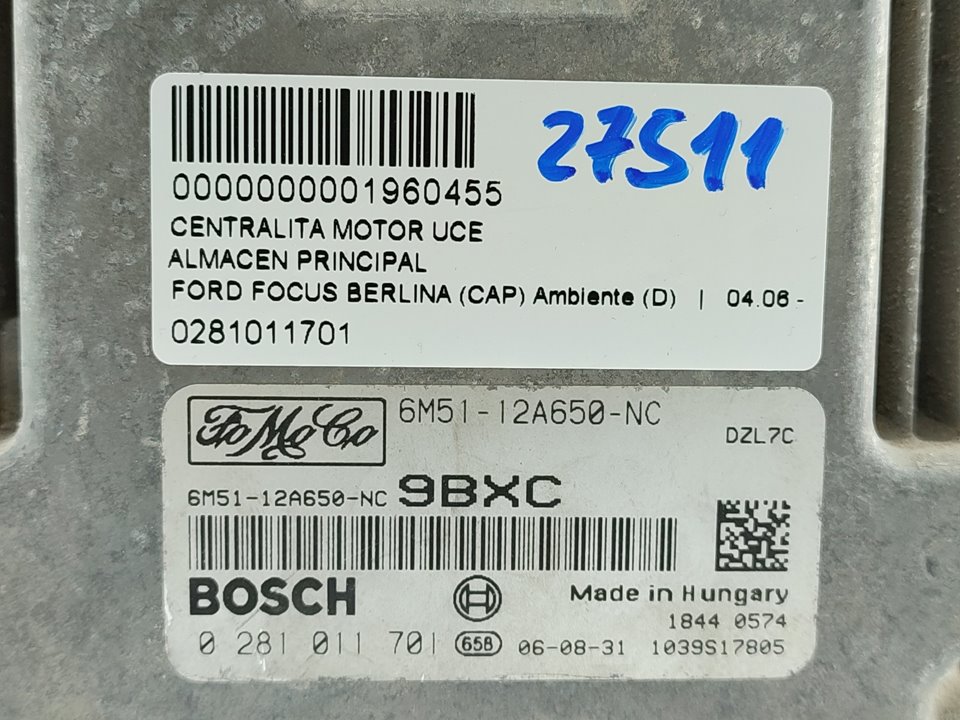 FORD Focus 2 generation (2004-2011) Moottorin ohjausyksikkö ECU 0281011701 21818612