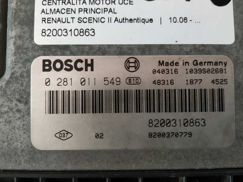 RENAULT Scenic 2 generation (2003-2010) Engine Control Unit ECU 8200310863 18850123