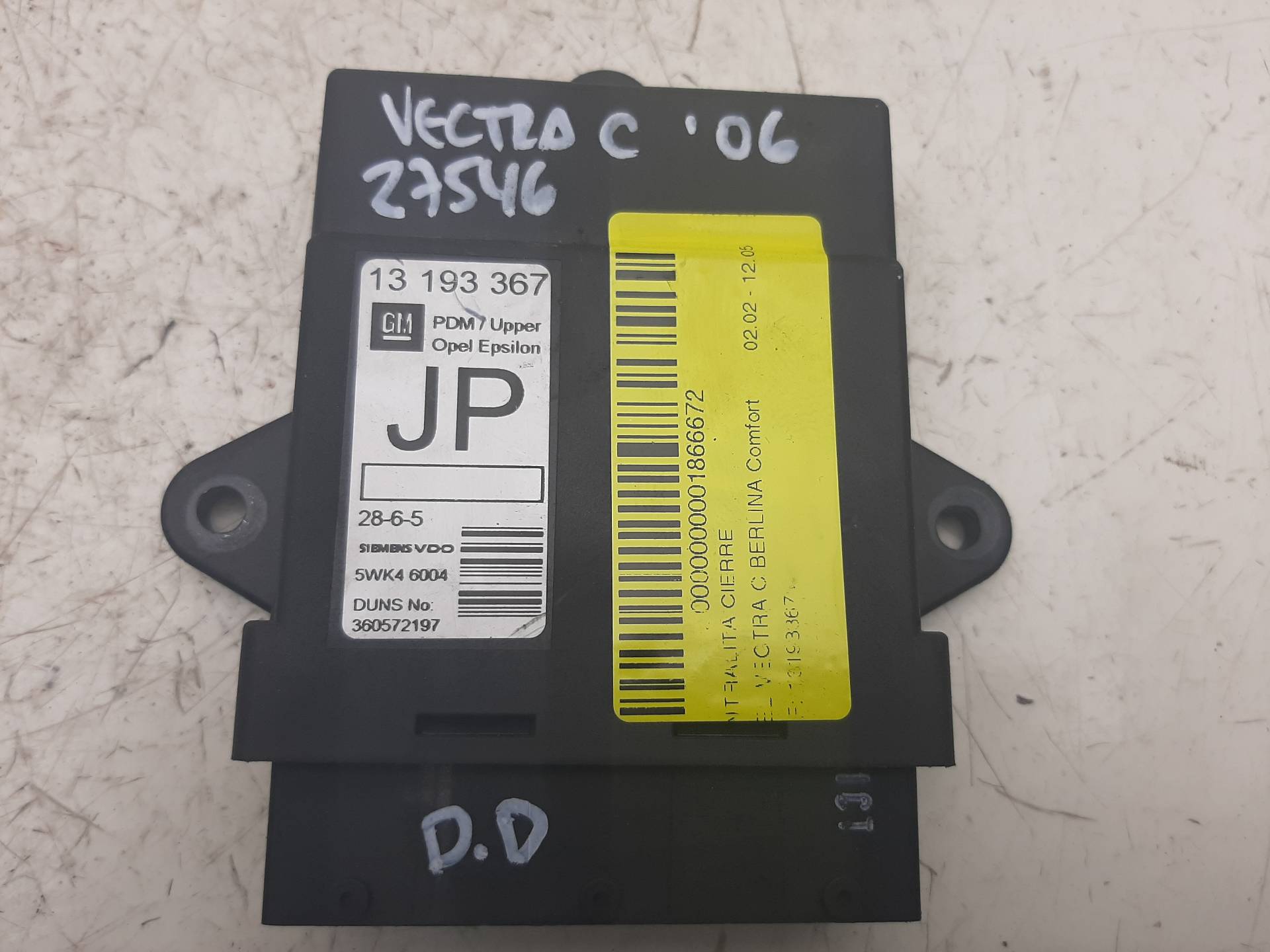 OPEL Vectra C (2002-2005) Other Control Units 13193367, 5WK46004 18548159