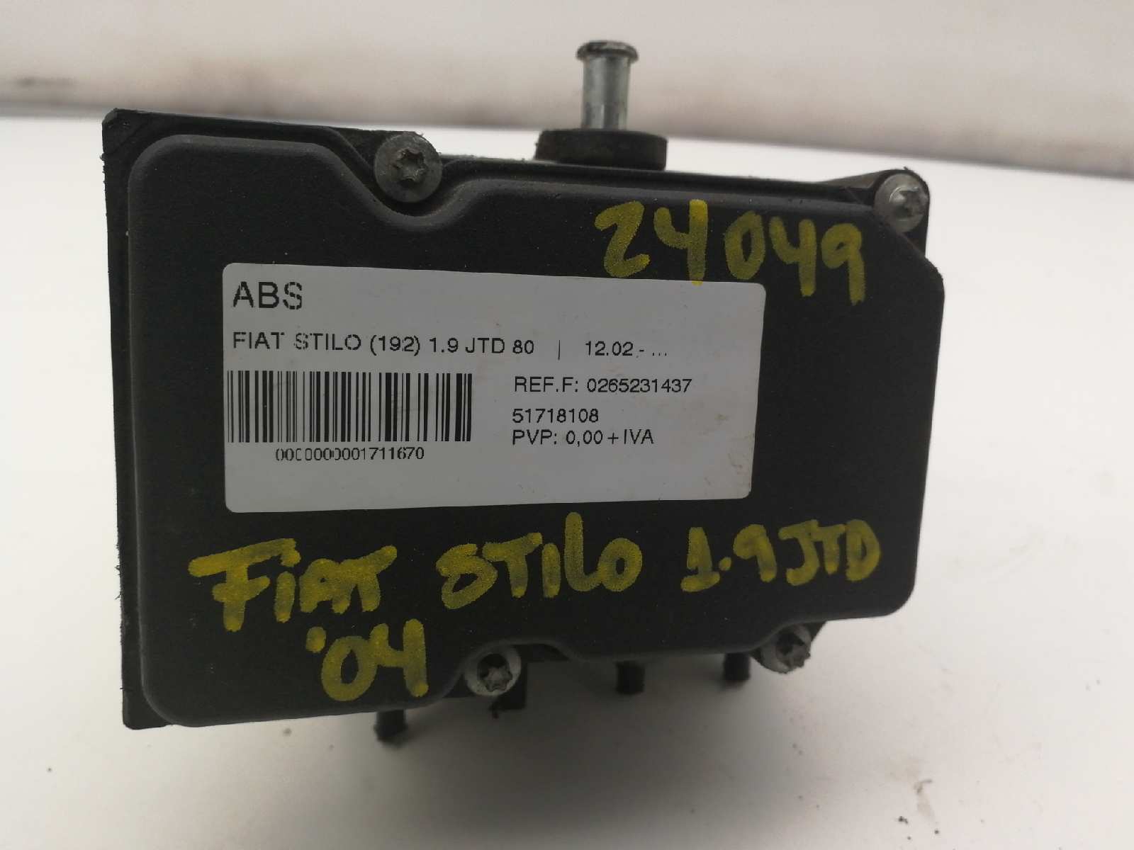 FIAT Stilo 1 generation (2001-2010) Абс блок 0265231437, 51718108, 0265800369 18516806