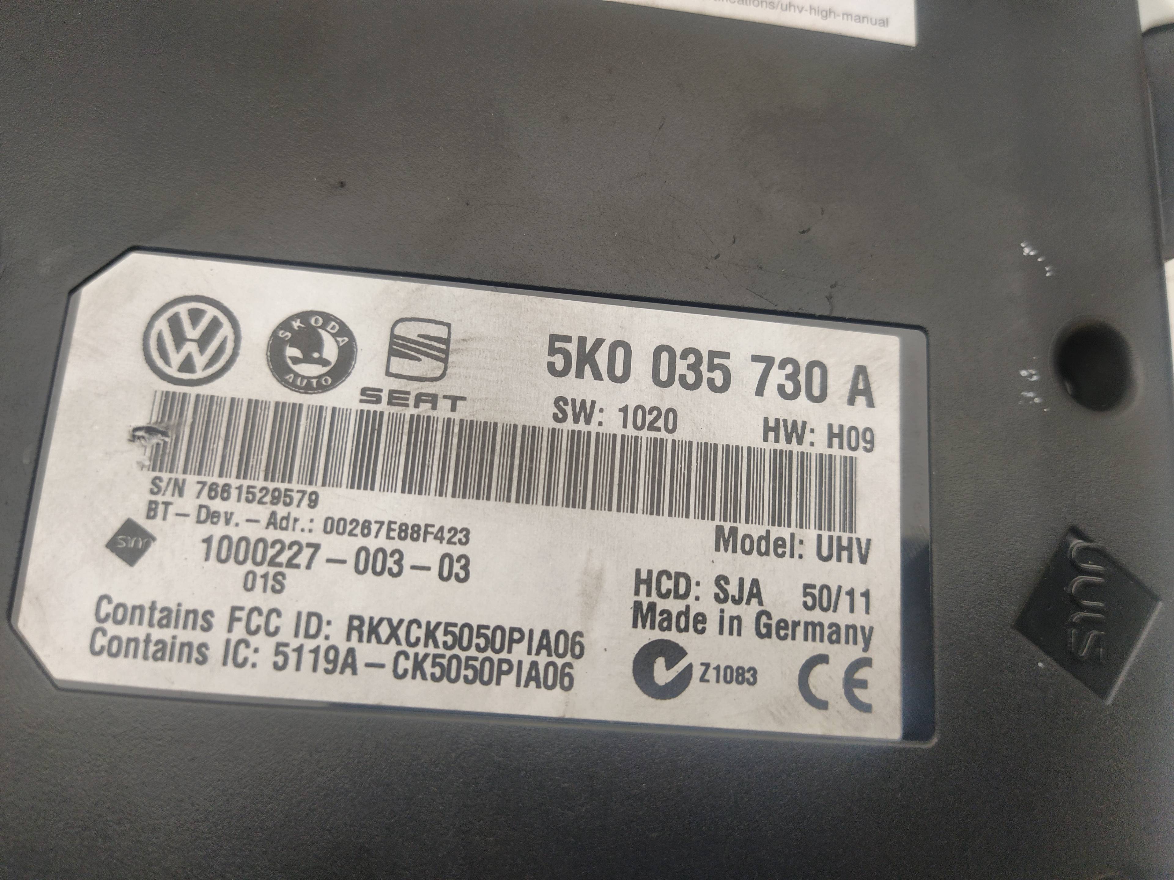 VOLKSWAGEN Golf 6 generation (2008-2015) Other Control Units 5K0035730A 18608261