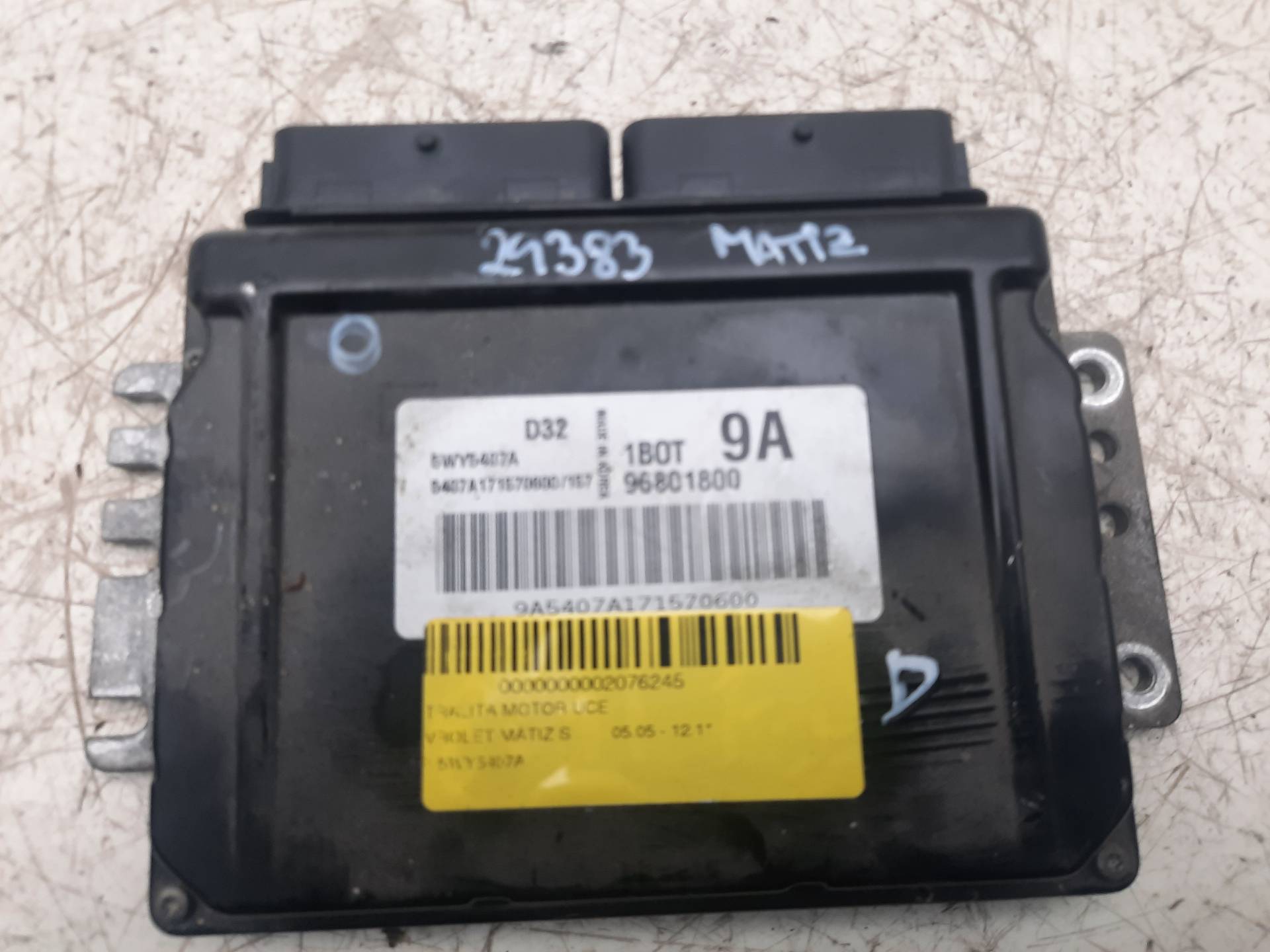 CHEVROLET Matiz 2 generation (2005-2010) Motorkontrollenhet ECU 5WY5407A,96801800 18591175