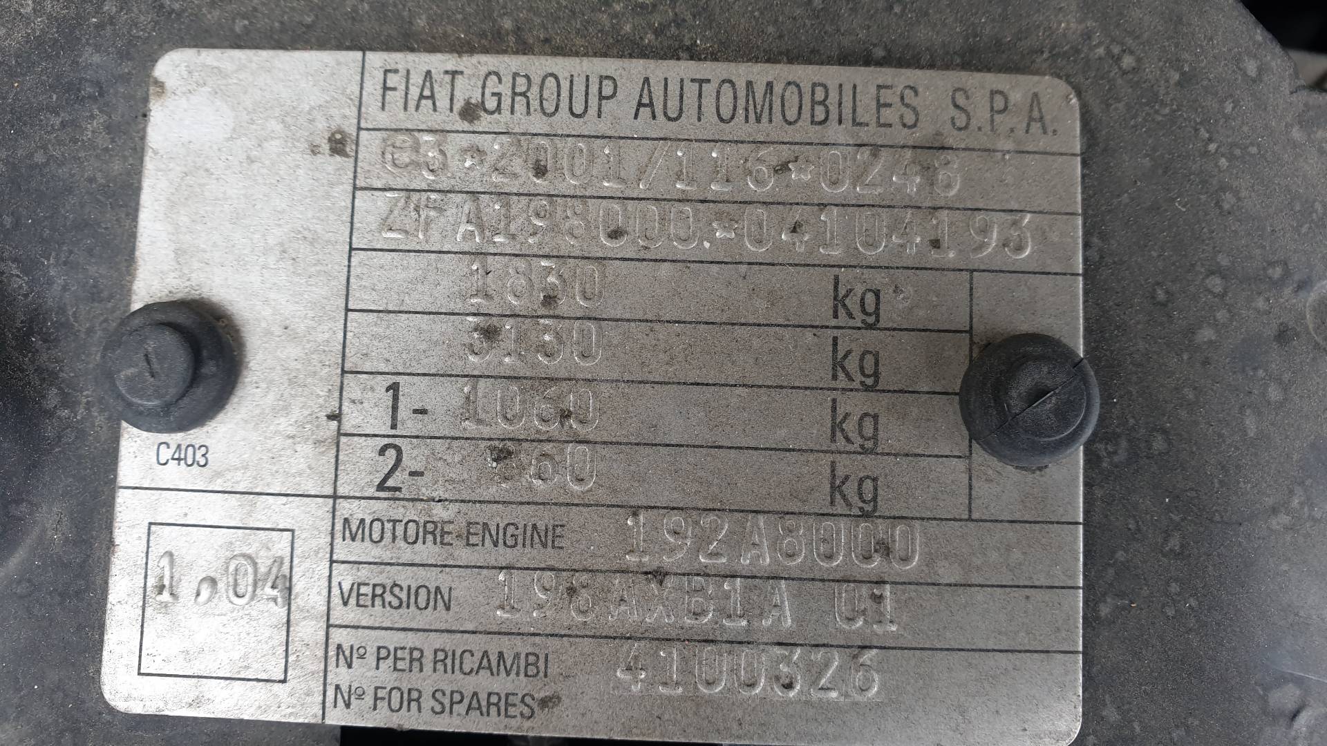 FIAT Bravo 2 generation (2007-2011) In Tank Fuel Pump 0580303036 18570015