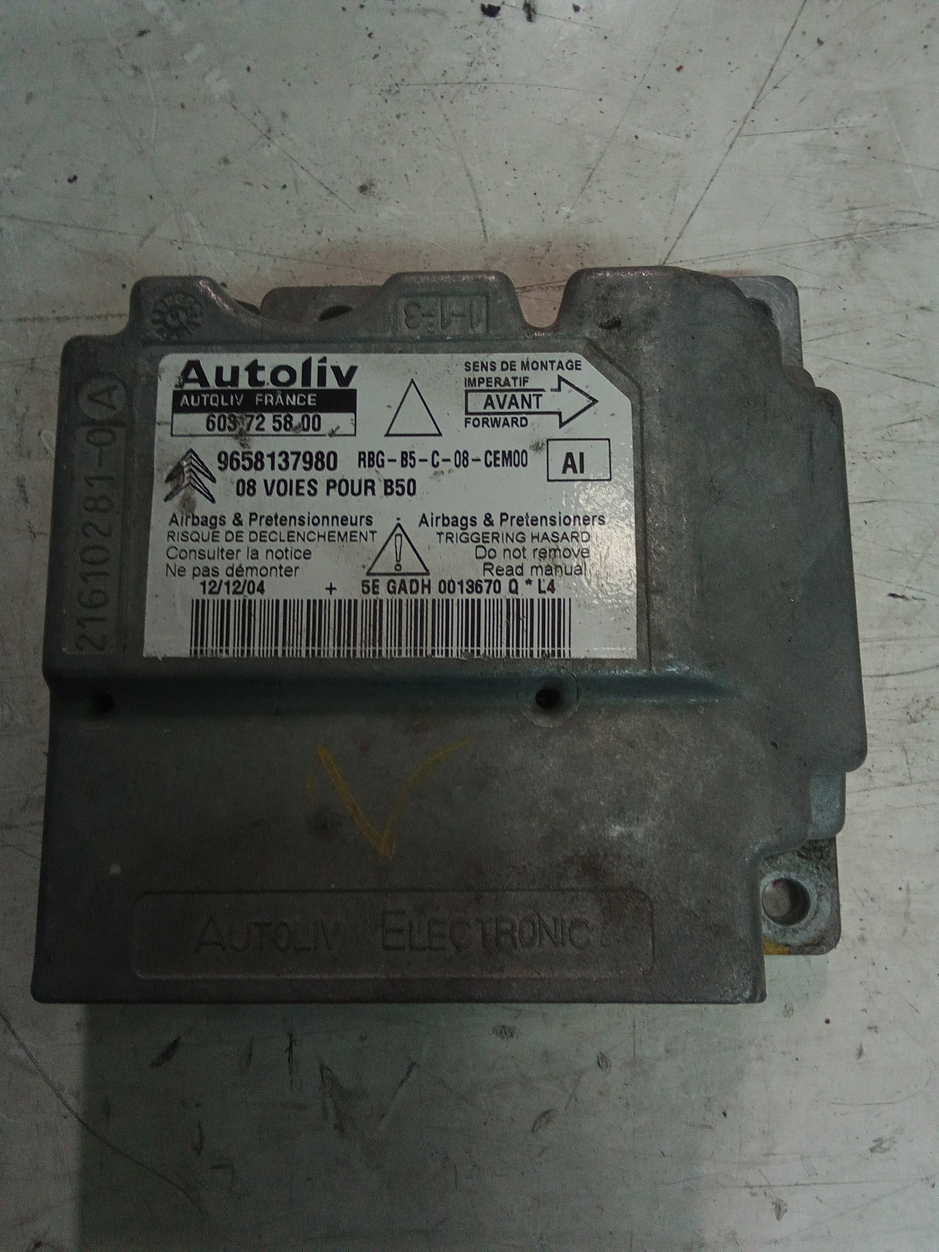 CITROËN C4 1 generation (2004-2011) SRS Control Unit 9658137980 19212981