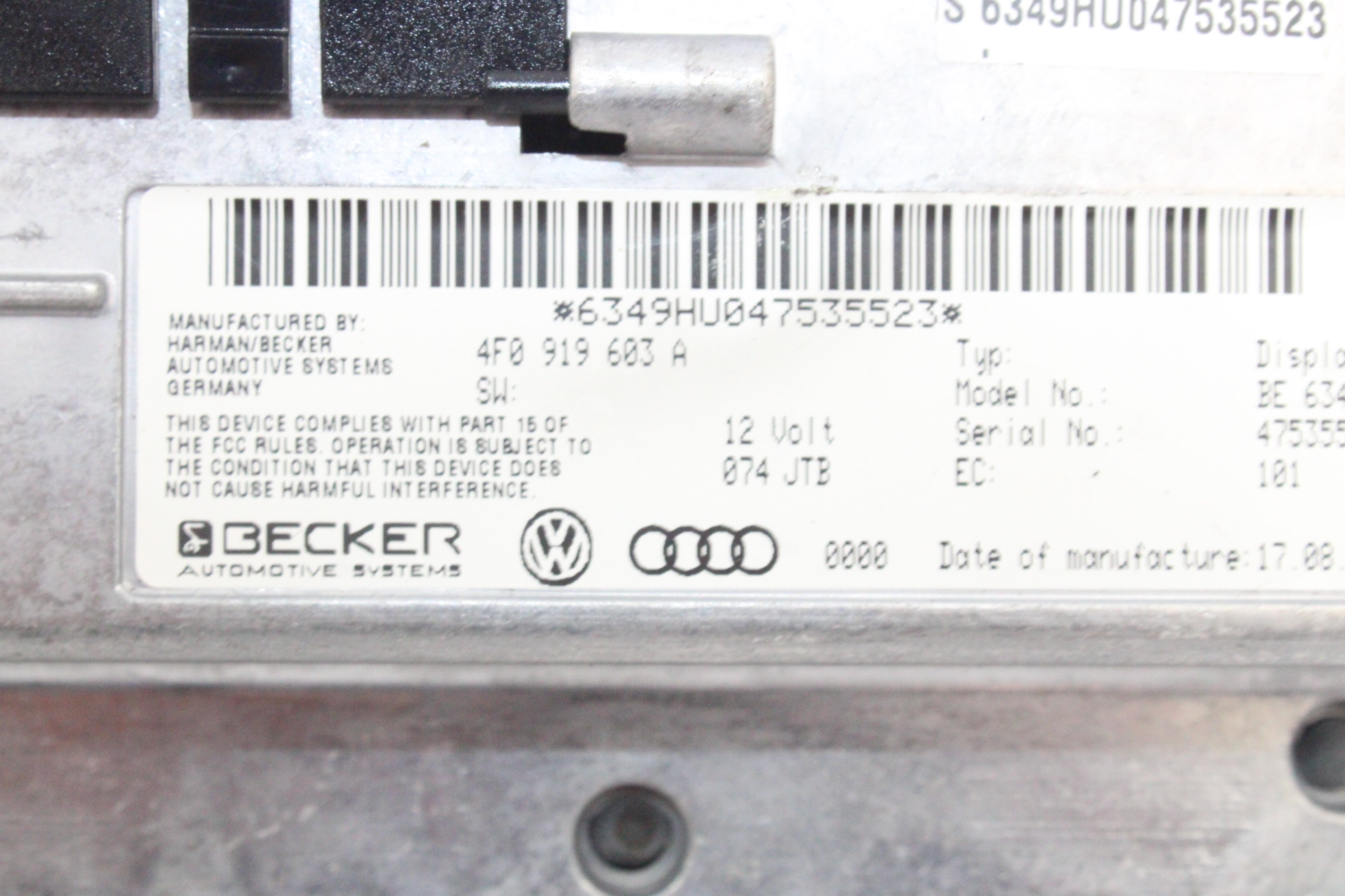 AUDI A6 C6/4F (2004-2011) Andre interiørdeler 4F0919603A 21805668