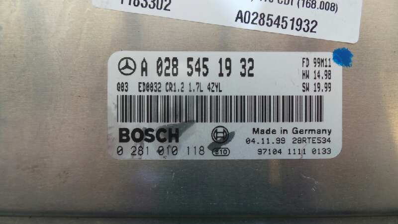 BMW A-Class W168 (1997-2004) Unitate de control motor A0285451932, A0285451932 19048218