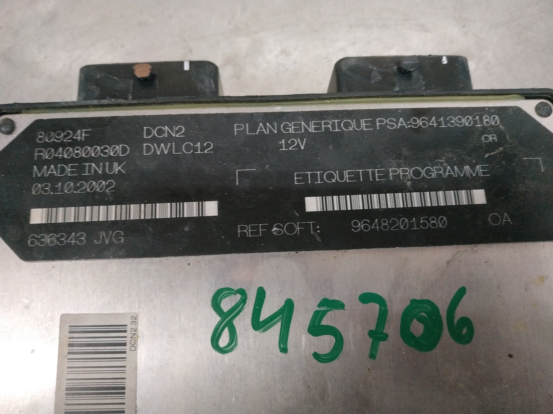 Centralita motor uce 9641390180 de Peugeot 206 hatchback (2a/c) 2002-2003 - pieza usada