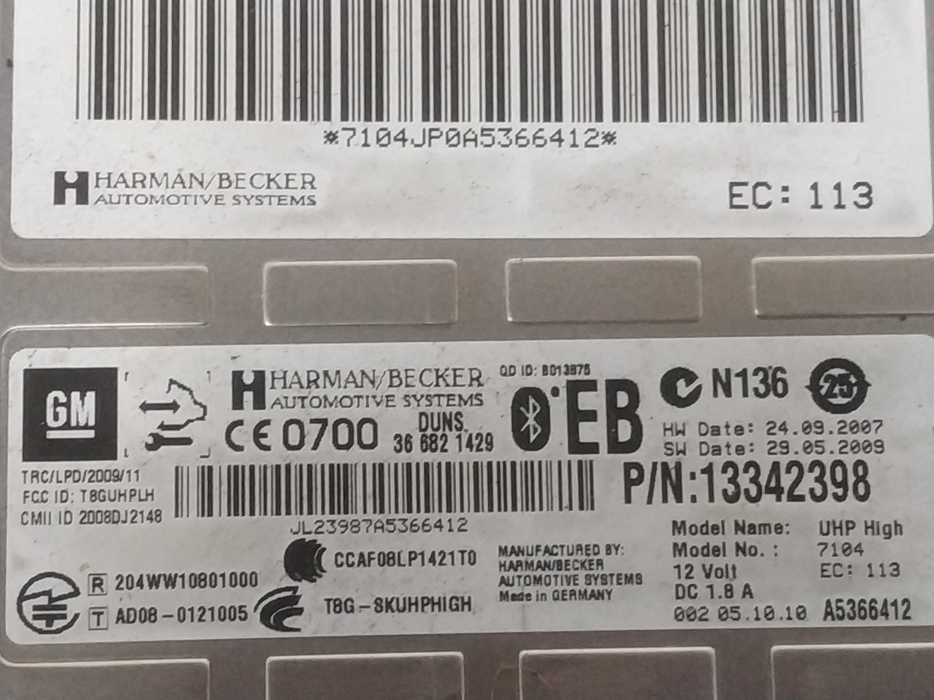 Módulo electronico 13342398 de Opel Insignia 2008-2011