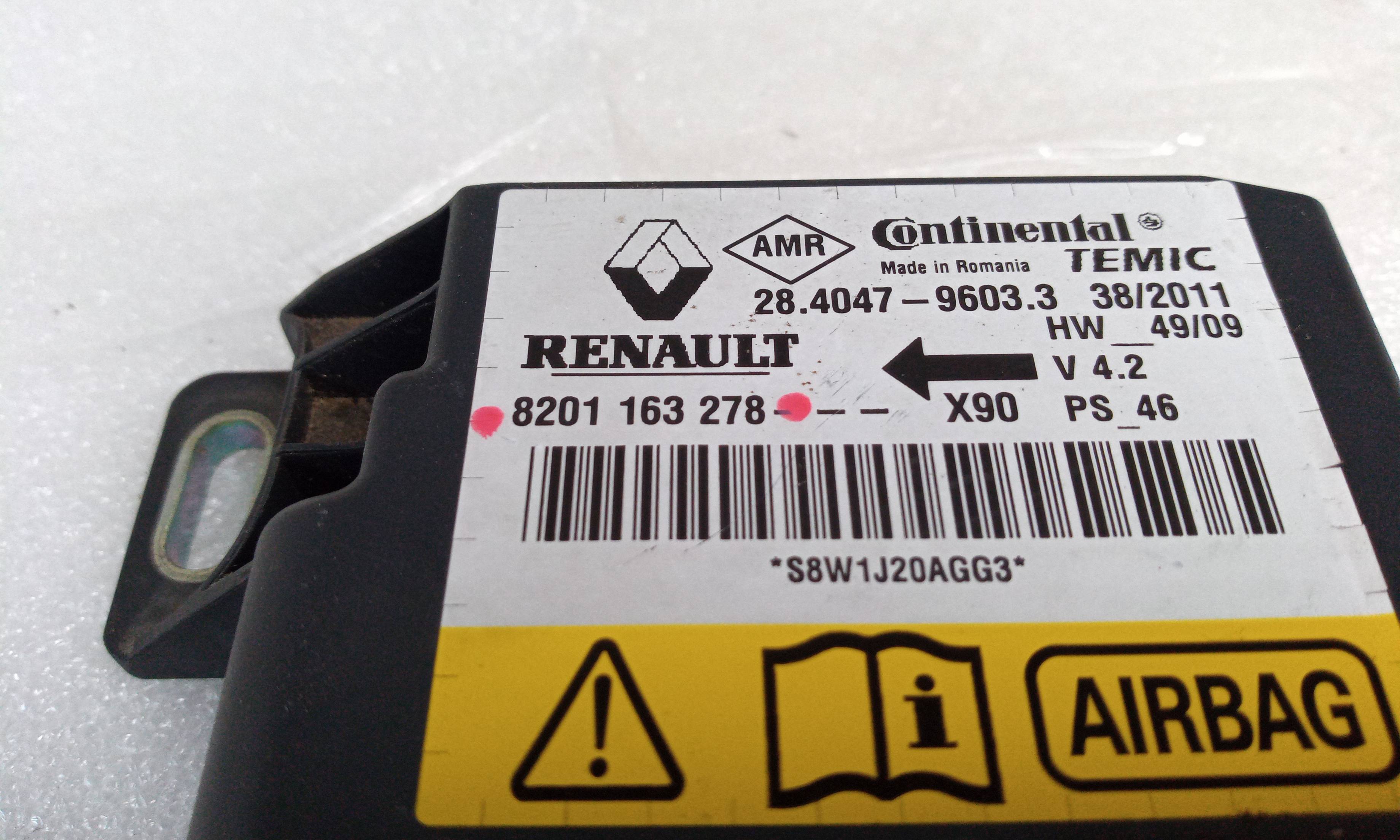 Boîtier air bag K9K892 8201163278 de Dacia Sandero (bs_) 2008-0 88 CV con 56180 km - pieza usada