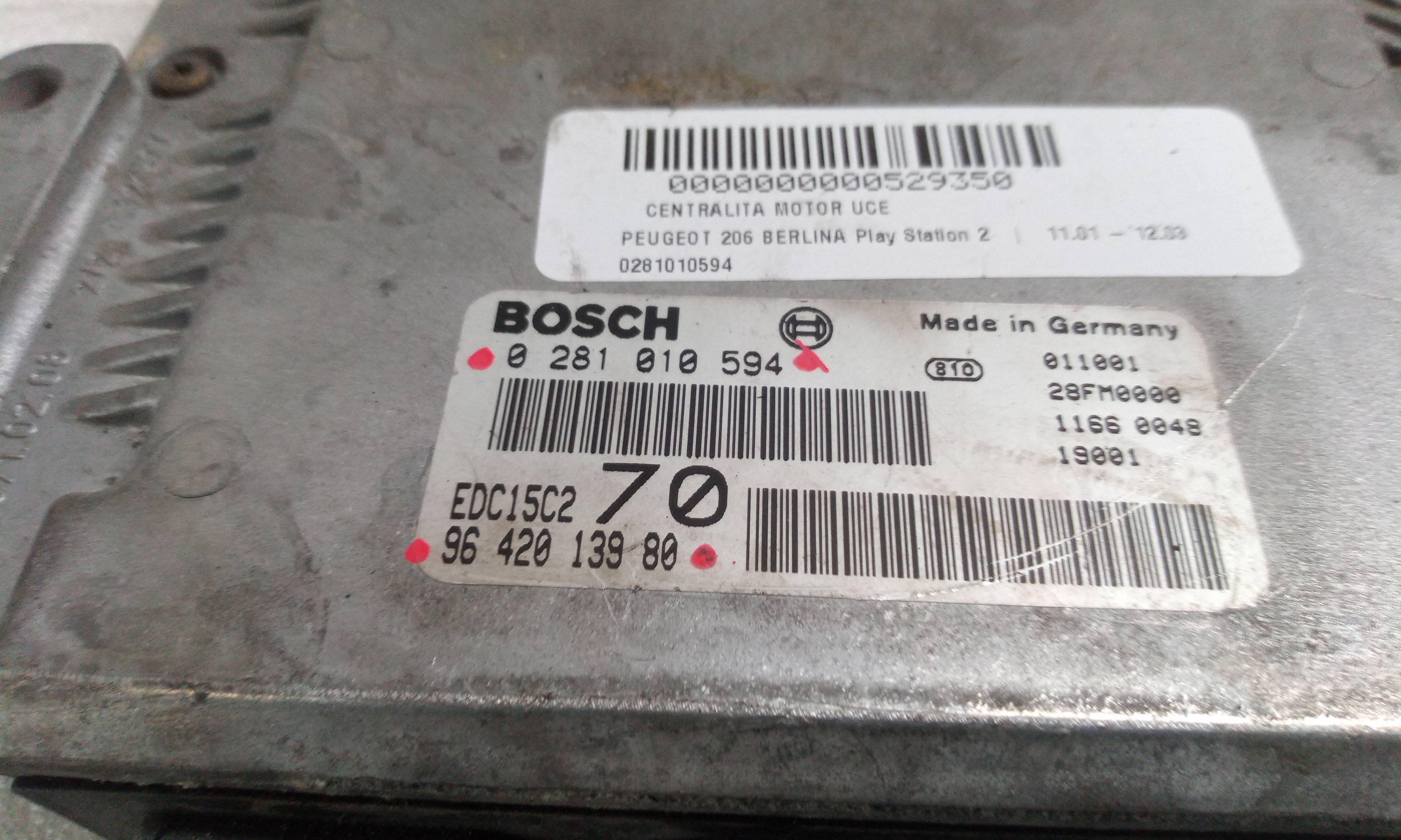 Centralita motor uce 0281010594 de Peugeot 206 hatchback (2a/c) 1999-2009 90 CV - pieza usada