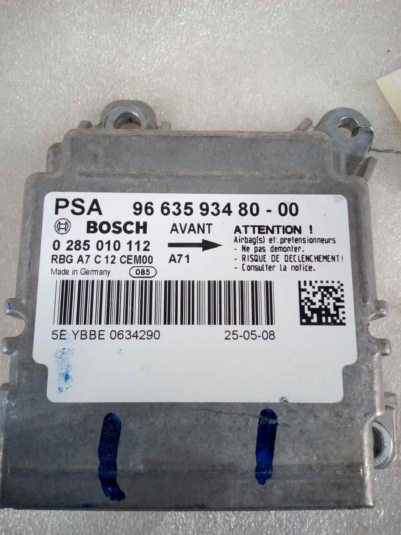 PEUGEOT 207 1 generation (2006-2009) Unitate de control SRS 9663593480 20067891