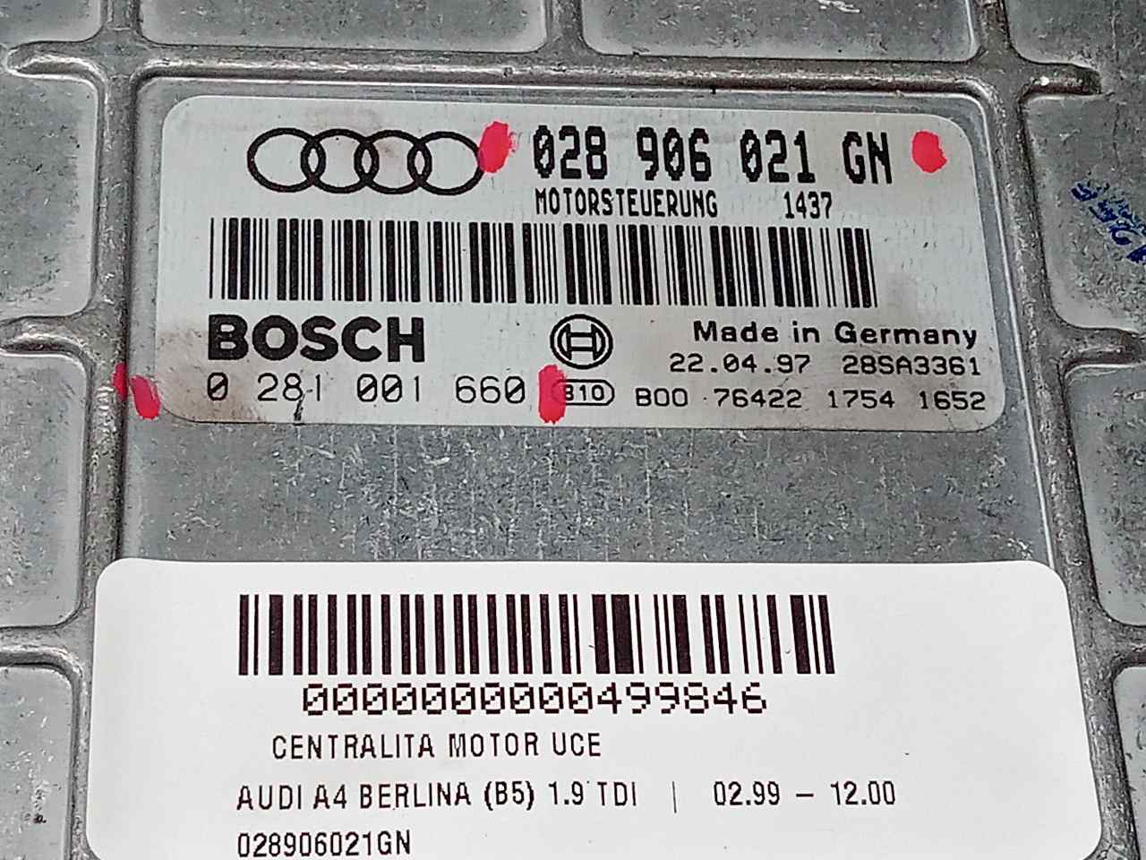 AUDI A4 B5/8D (1994-2001) Engine Control Unit ECU 028906021GN 23800848