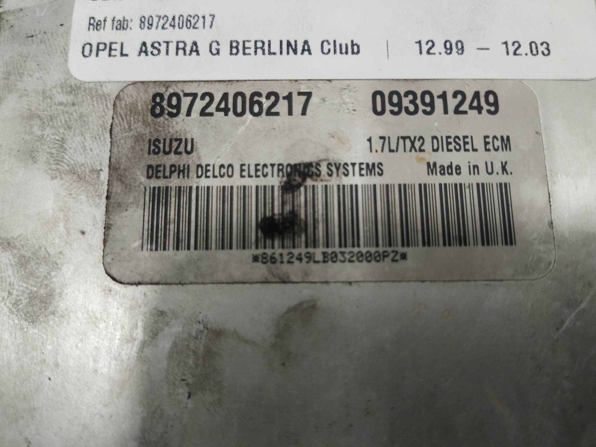 OPEL Astra H (2004-2014) Calculateur d'unité de commande du moteur 8972406217 24885469