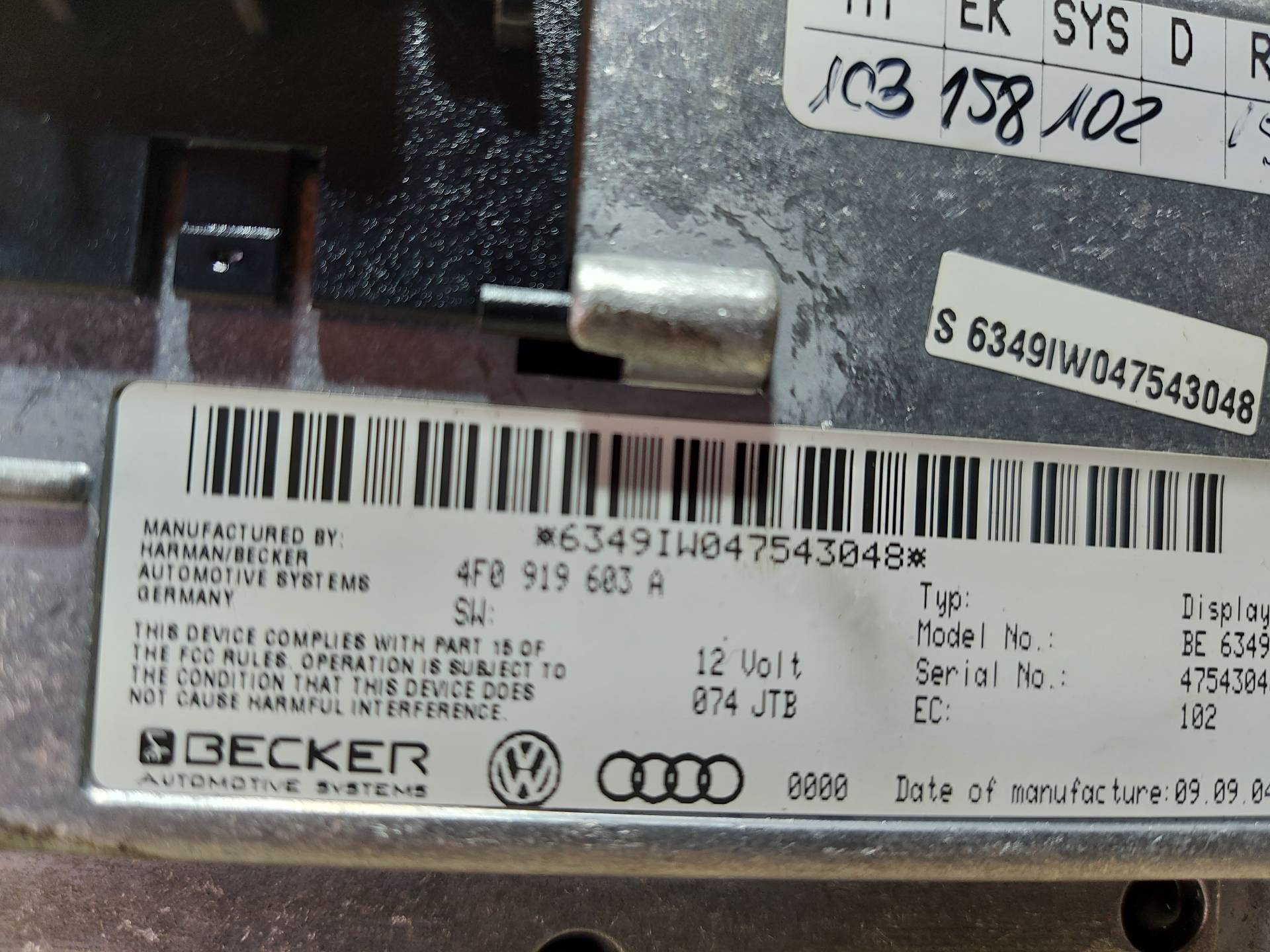 AUDI A6 C6/4F (2004-2011) Другие внутренние детали 4F0919603A 25114697