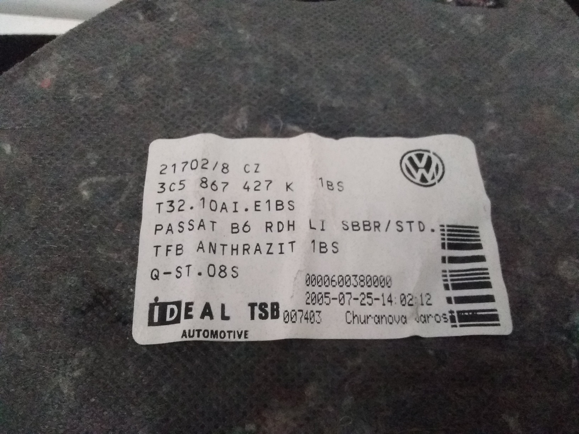 VOLKSWAGEN Passat B6 (2005-2010) Другие отделочные детали 3C5867427K+ 22819362