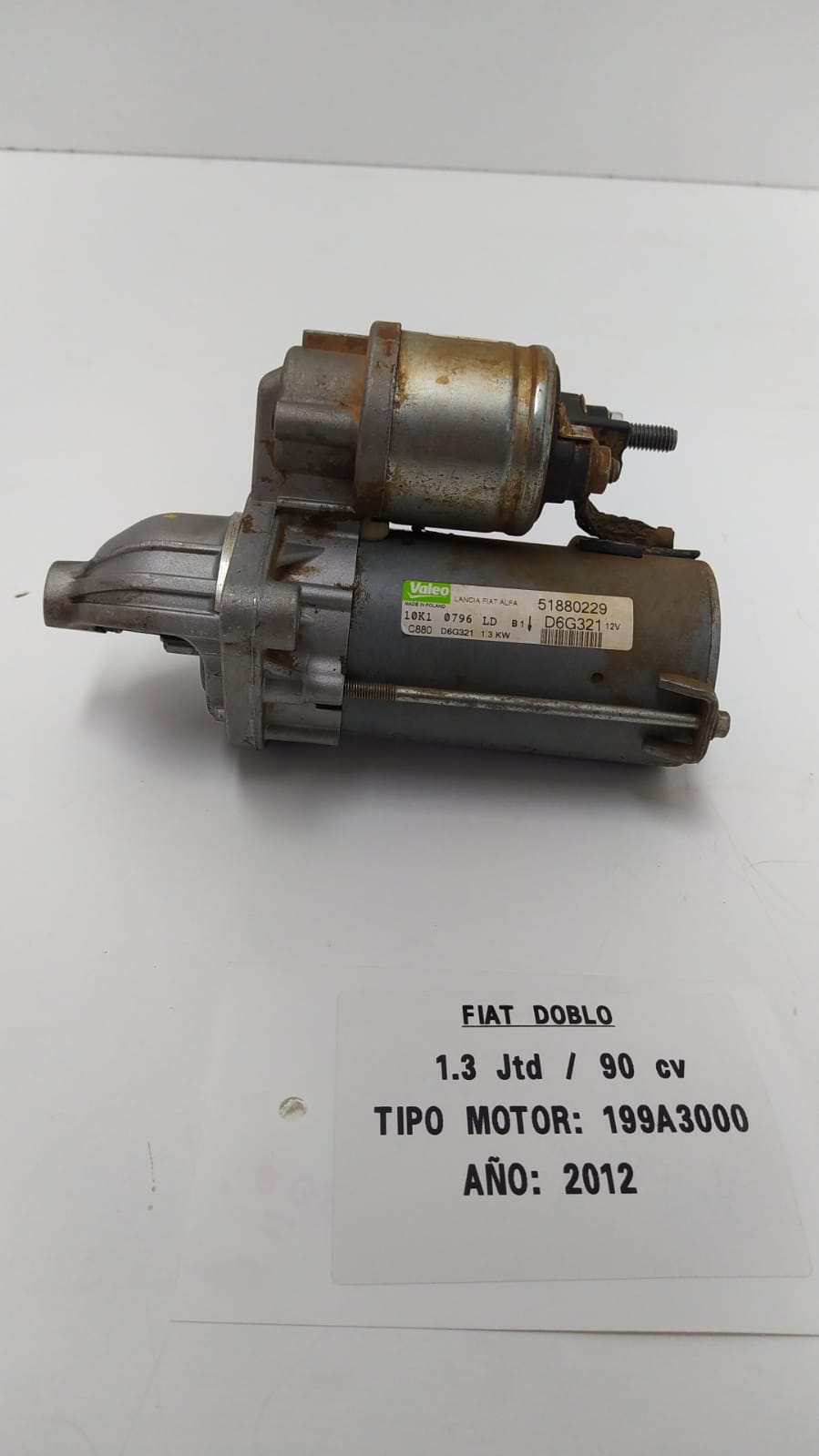 FIAT Starter Motor 51880229, D6G321, 10K10796 18980028