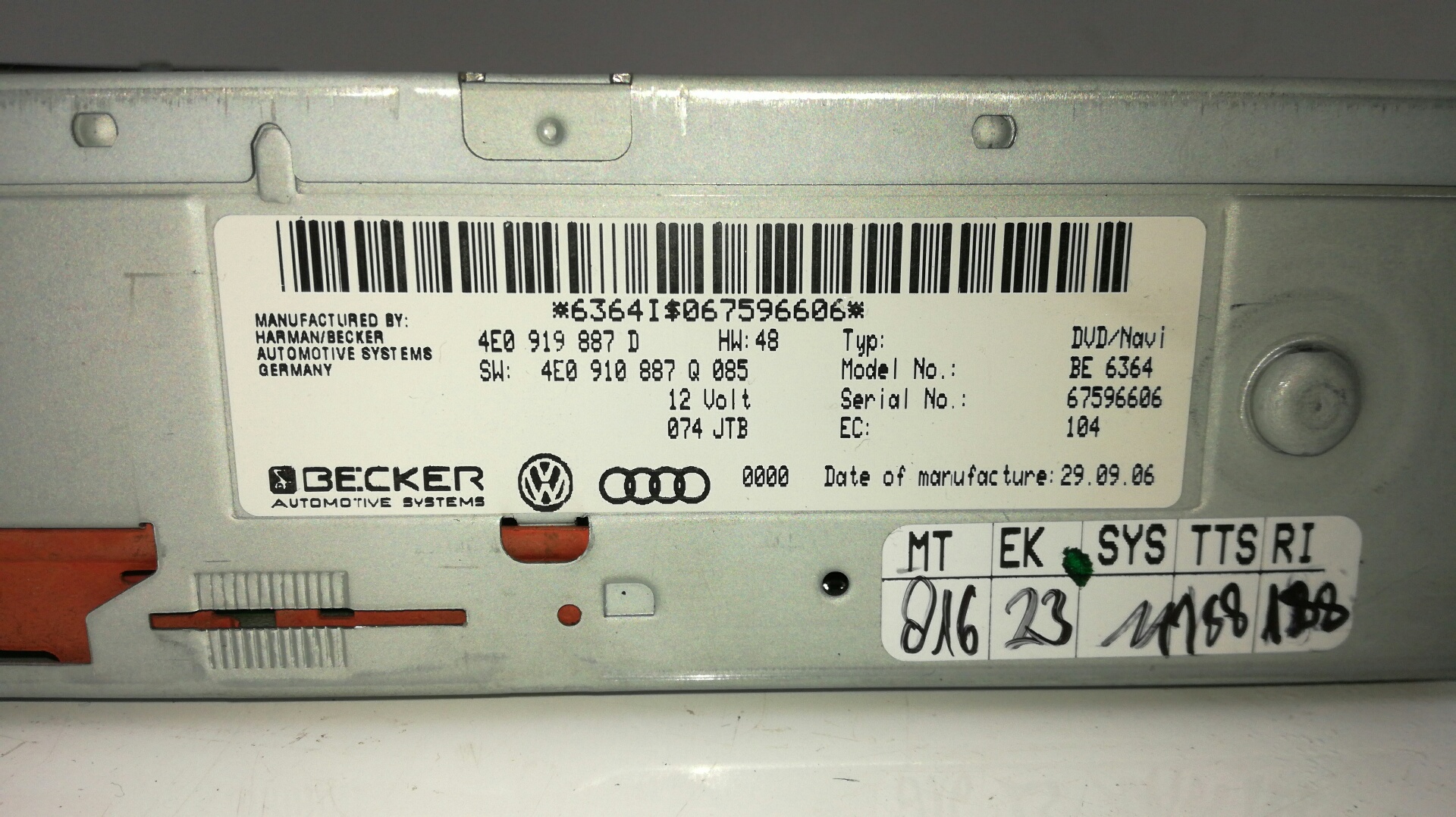 AUDI A6 C6/4F (2004-2011) Автомагнитола с навигацией 4E0919887D, 4E0910887 22887115