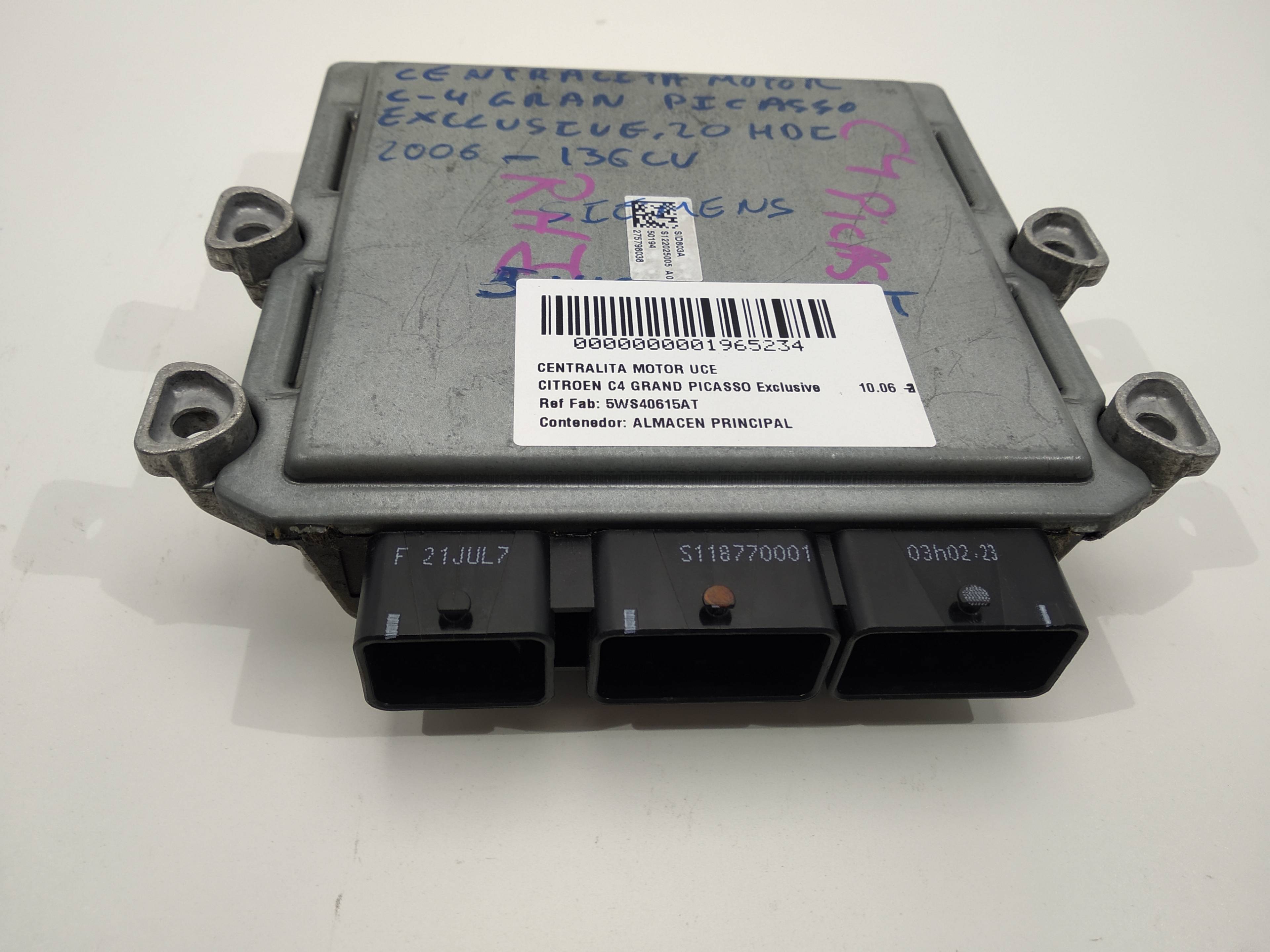 CITROËN C4 Picasso 1 generation (2006-2013) Engine Control Unit ECU 5WS40615AT, 5WS40615AT, 5WS40615AT 19104964