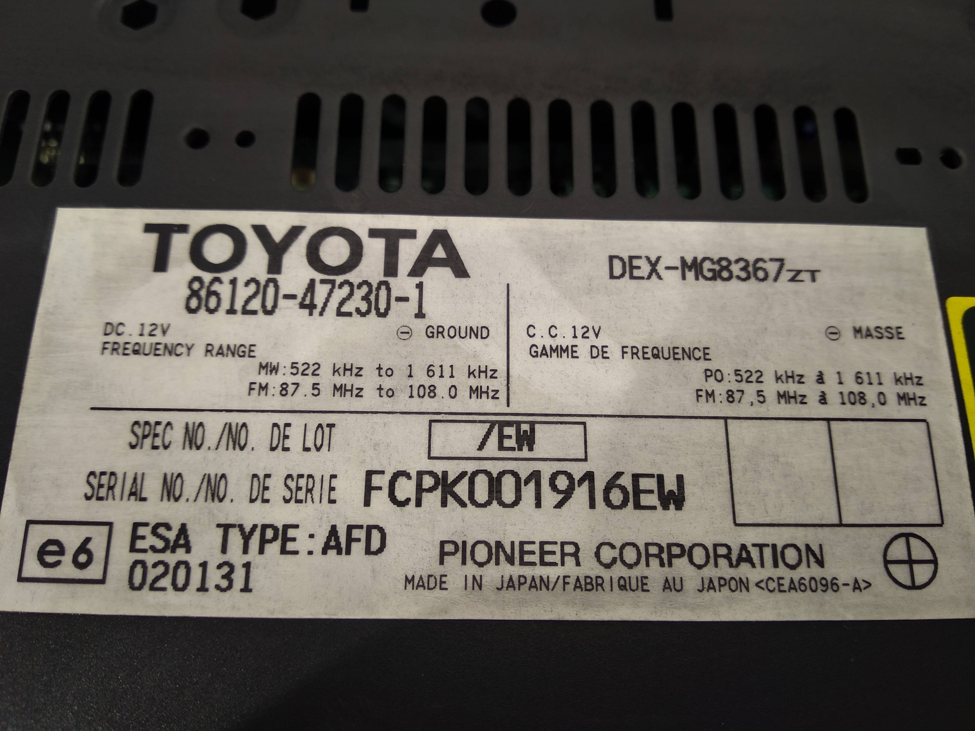 TOYOTA Prius 2 generation (XW20) (2003-2011) Musikkspiller uten GPS 8612047230, 8612047230, 8612047230 19295715